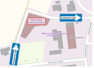 Anfahrsskizze mit Einbahnstraßenregelulng