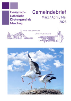 Titelseite mit zwei Störchen im Nest vor blauem Himmel